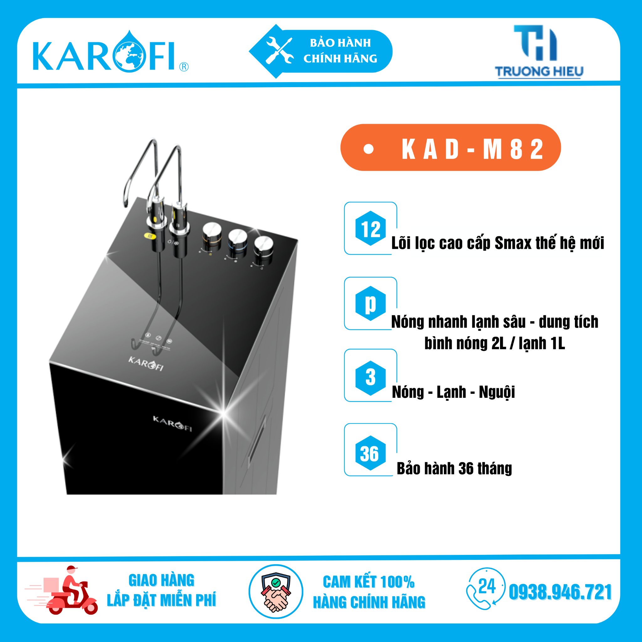 Máy lọc nước nóng lạnh Karofi KAD-M82 - 12 Lõi Lọc - AIOTECH