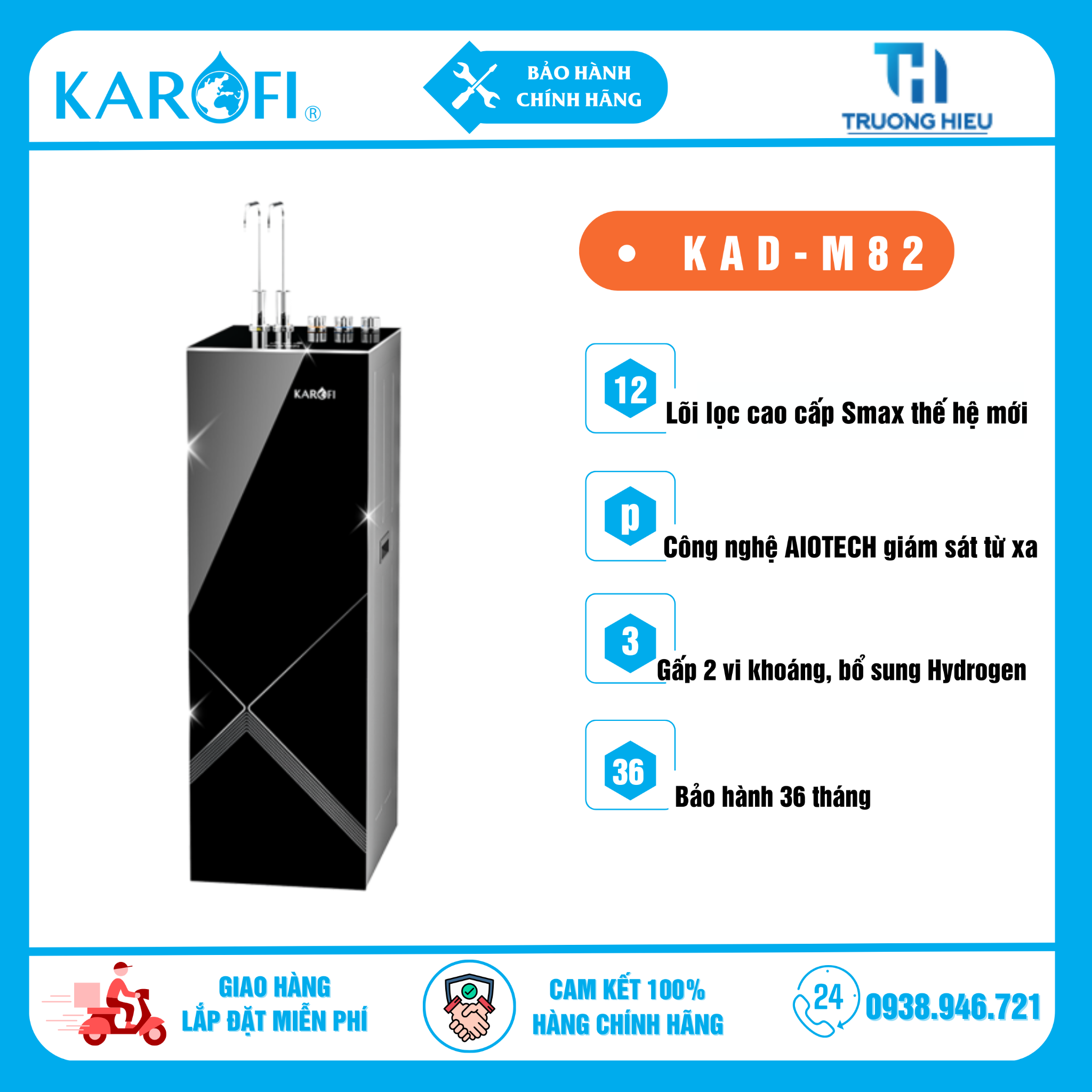 Máy lọc nước nóng lạnh Karofi KAD-M82 - 12 Lõi Lọc - AIOTECH