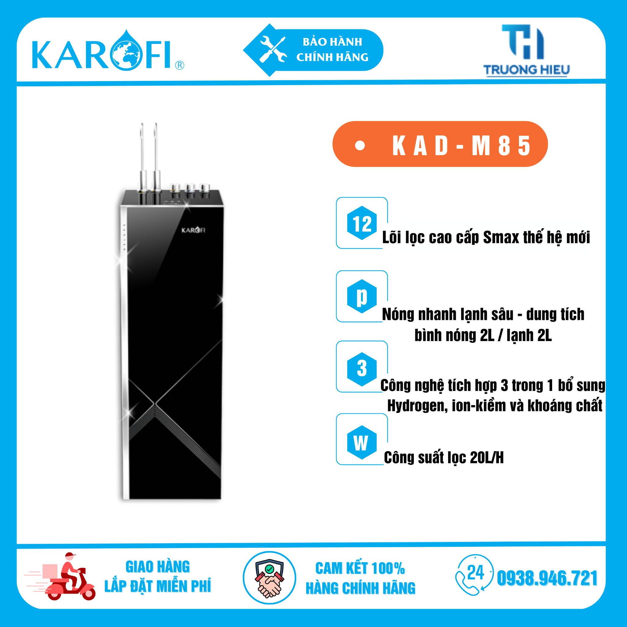 Máy lọc nước nóng lạnh Karofi KAD-M85 - 12 Lõi Lọc - AIOTECH