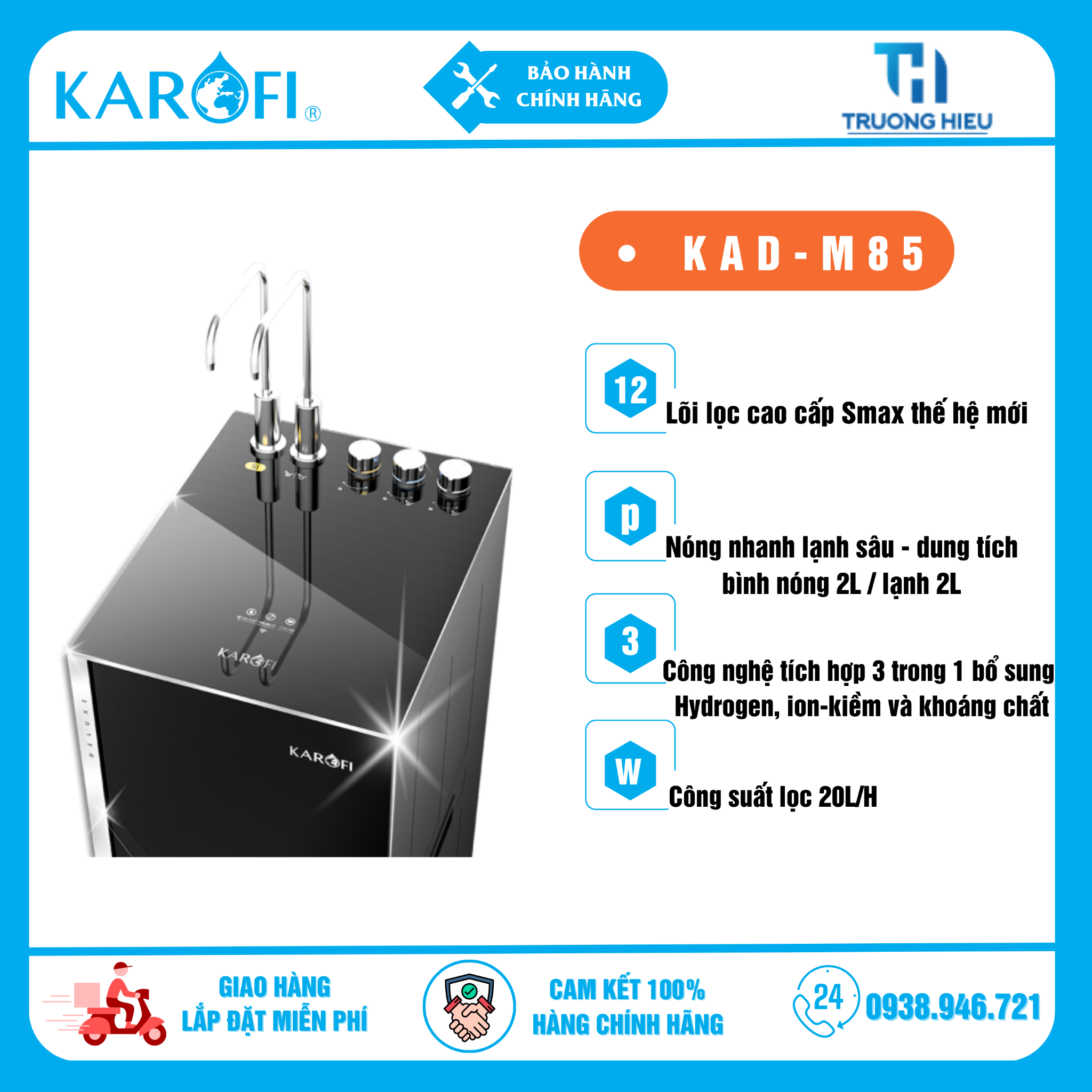 Máy lọc nước nóng lạnh Karofi KAD-M85 - 12 Lõi Lọc - AIOTECH