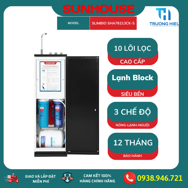 Máy lọc nước R.O 10 lõi SUNHOUSE SLIMBIO SHA76213CK-S