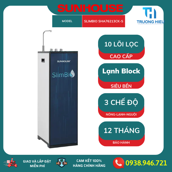 Máy lọc nước R.O 10 lõi SUNHOUSE SLIMBIO SHA76213CK-S