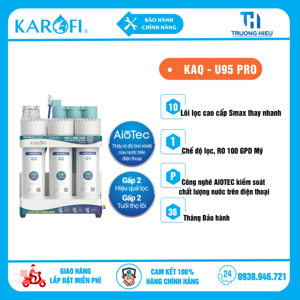 Máy lọc nước RO Karofi KAQ-U95 Pro - 10 Lõi - Vòi LED
