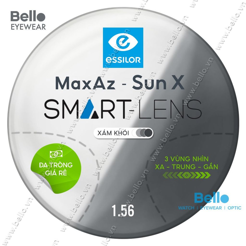  Đa Tròng Đổi Màu Giá Rẻ Essilor Smart-Lens Sun X Xám Khói 