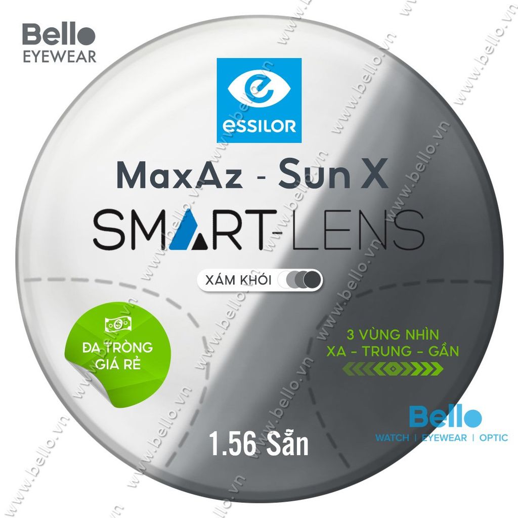  Đa Tròng Đổi Màu Giá Rẻ Essilor Smart-Lens Sun X Xám Khói 