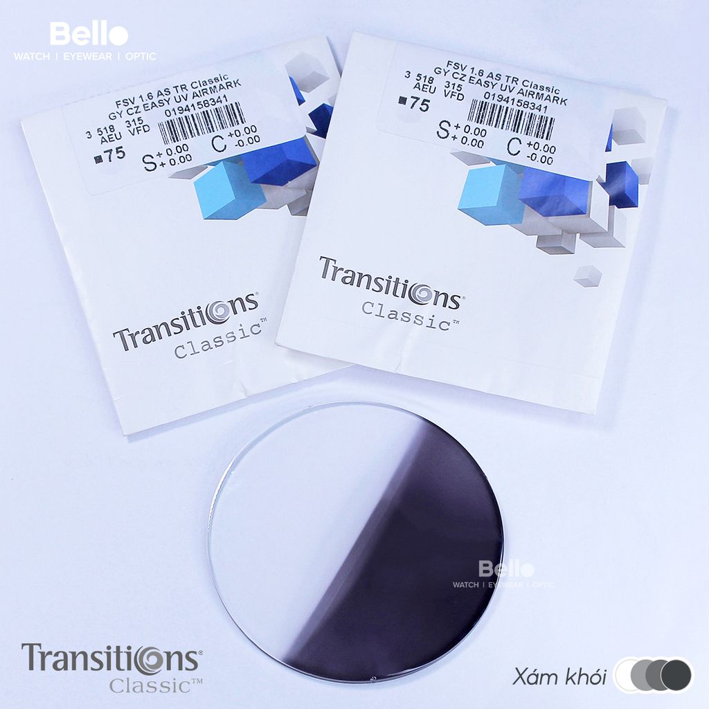  Tròng Kính Đổi Màu Essilor Transitions Classic Xám Khói 