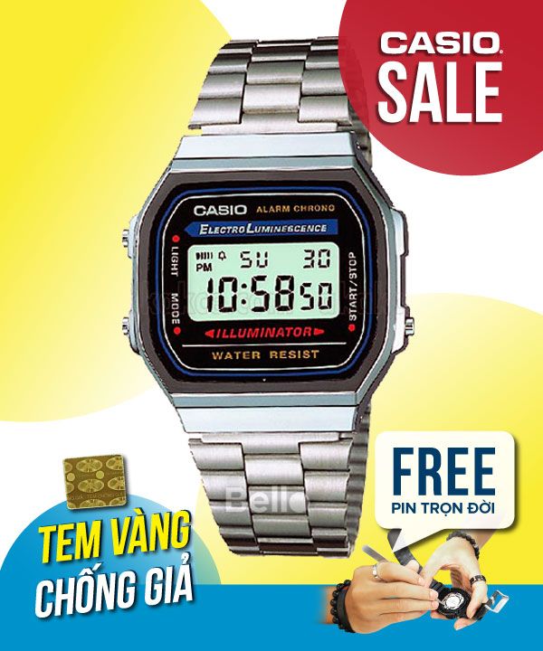  Casio A168WA-1WDF - Uy tín từ 2009, Tem vàng chống giả, Bảo hành 1 năm, Pin miễn phí trọn đời 