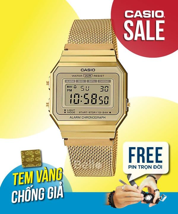 Casio A700WMG-9ADF Uy tín từ 2009, Tem vàng chống giả, Bảo hành