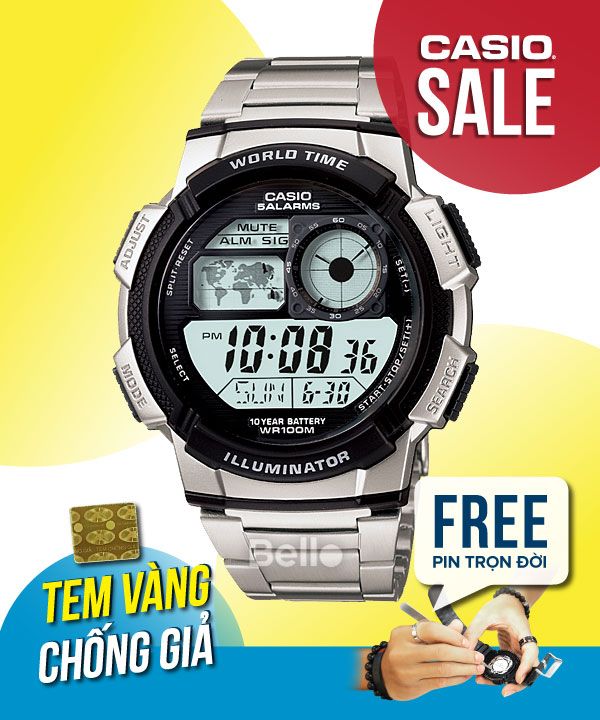  [Pin Miễn Phí Trọn Đời] AE-1000WD-1AVDF - Đồng hồ Casio - Tem vàng chống giả 