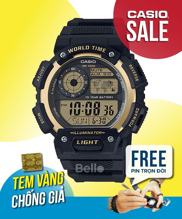 Casio AE-1400WH-9AVDF Uy tín từ 2009, Tem vàng chống giả, Bảo