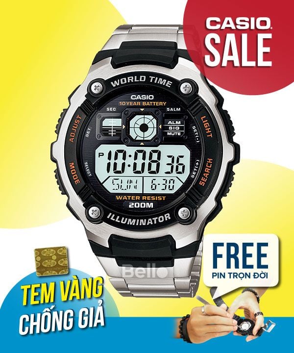Pin Mi n Phi Tr n i AE 2000WD 1AVDF ng h Casio Tem vang ch Bello HN TP.HCM