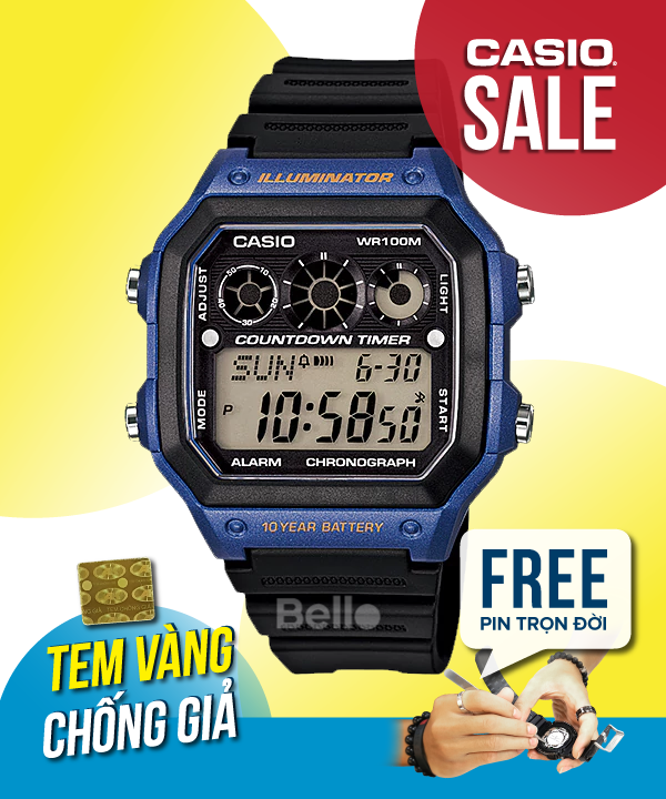  Casio AE-1300WH-2AVDF - Uy tín từ 2009, Tem vàng chống giả, Bảo hành 1 năm, Pin miễn phí trọn đời 
