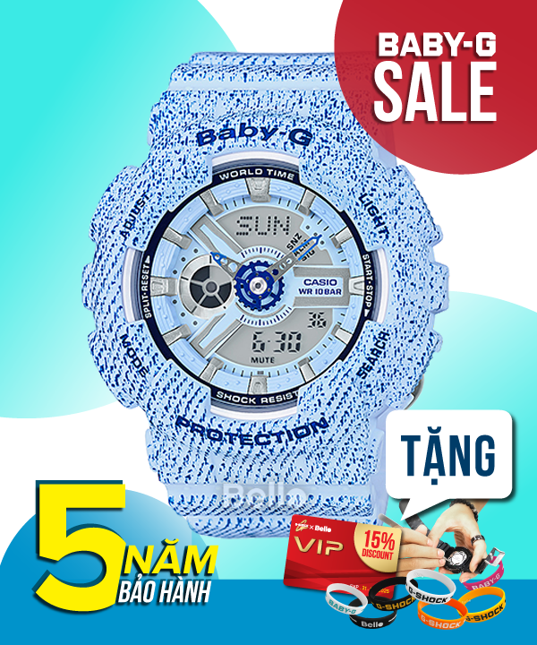  [Pin Miễn Phí Trọn Đời] BA-110DC-2A3 - Đồng hồ Casio Baby-G - Tem Vàng Chống Giả 