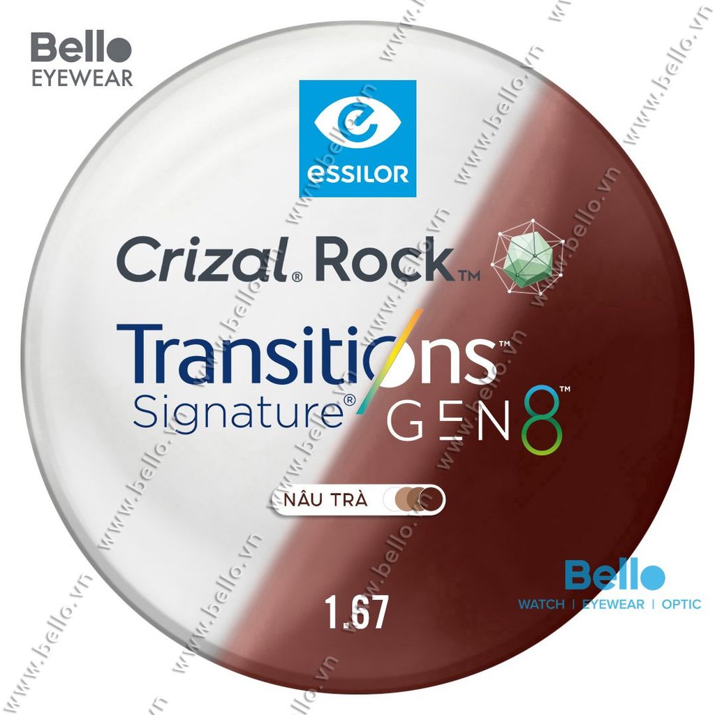  Tròng Kính Đổi Màu Essilor Transitions Gen 8 Nâu Trà Brown 