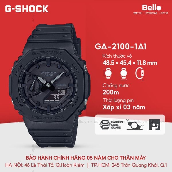  Casio G-Shock GA-2100-1A1 - Uy tín từ 2009, Tem vàng chống giả, Bảo hành 5 năm, Pin miễn phí trọn đời 