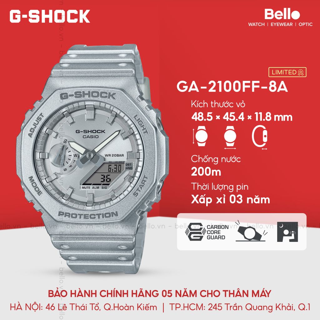  Casio G-Shock GA-2100FF-8A - Uy tín từ 2009, Tem vàng chống giả, Bảo hành 5 năm, Pin miễn phí trọn đời 
