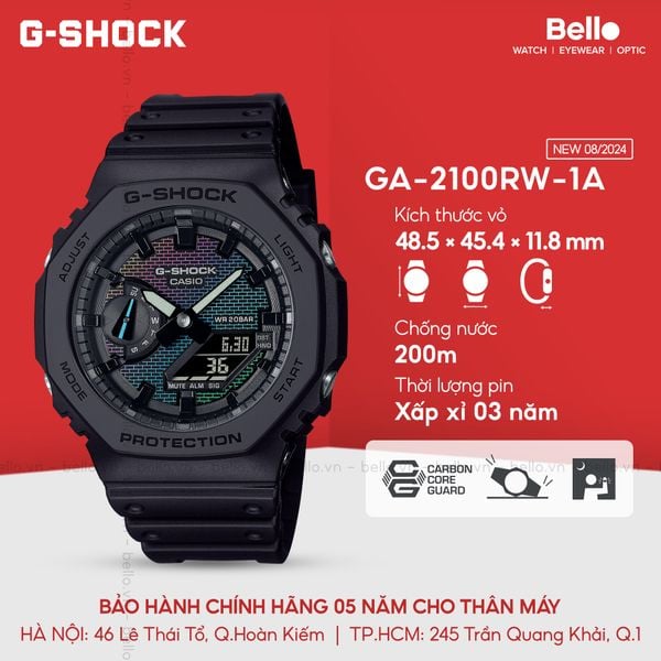  Casio G-Shock GA-2100RW-1A - Uy tín từ 2009, Tem vàng chống giả, Bảo hành 5 năm, Pin miễn phí trọn đời 