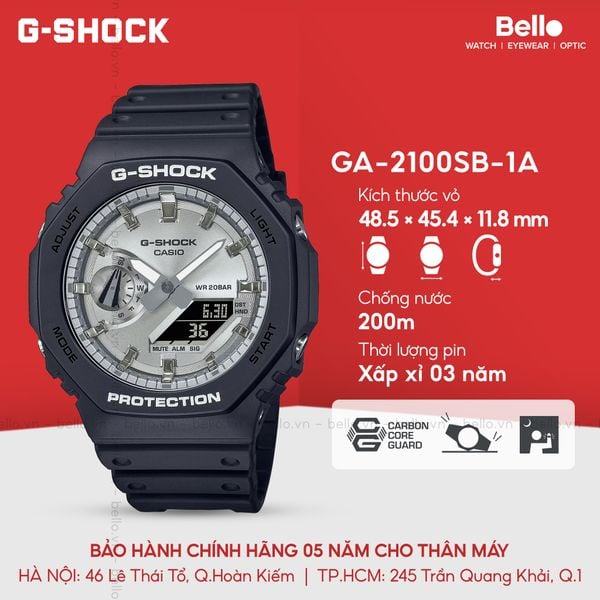  Casio G-Shock GA-2100SB-1A - Uy tín từ 2009, Tem vàng chống giả, Bảo hành 5 năm, Pin miễn phí trọn đời 