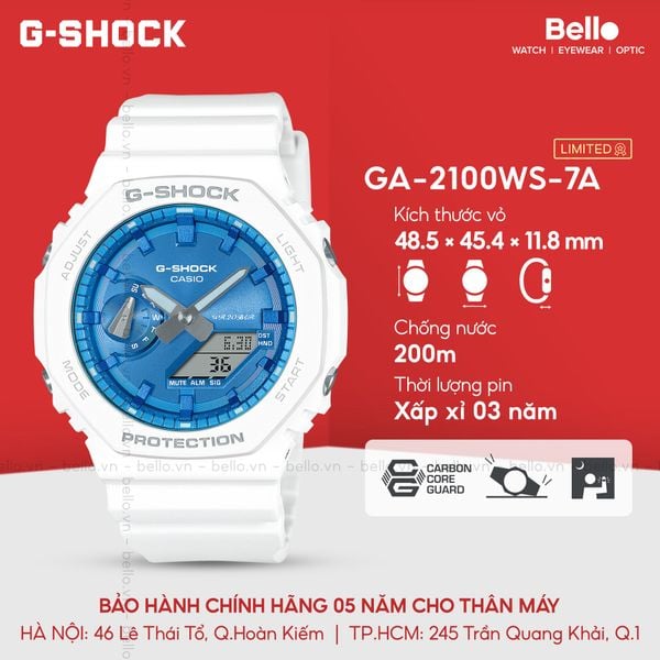  [LIMITED] Casio G-Shock GA-2100WS-7ADR - Uy tín từ 2009, Tem vàng chống giả, Bảo hành 5 năm, Pin miễn phí trọn đời 