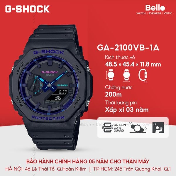  Casio G-Shock GA-2100VB-1A - Uy tín từ 2009, Tem vàng chống giả, Bảo hành 5 năm, Pin miễn phí trọn đời 