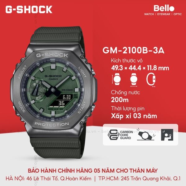  Casio G-Shock GM-2100B-3A - Uy tín từ 2009, Tem vàng chống giả, Bảo hành 5 năm, Pin miễn phí trọn đời 