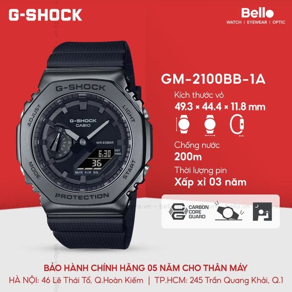  Casio G-Shock GM-2100BB-1ADR - Uy tín từ 2009, Tem vàng chống giả, Bảo hành 5 năm, Pin miễn phí trọn đời 