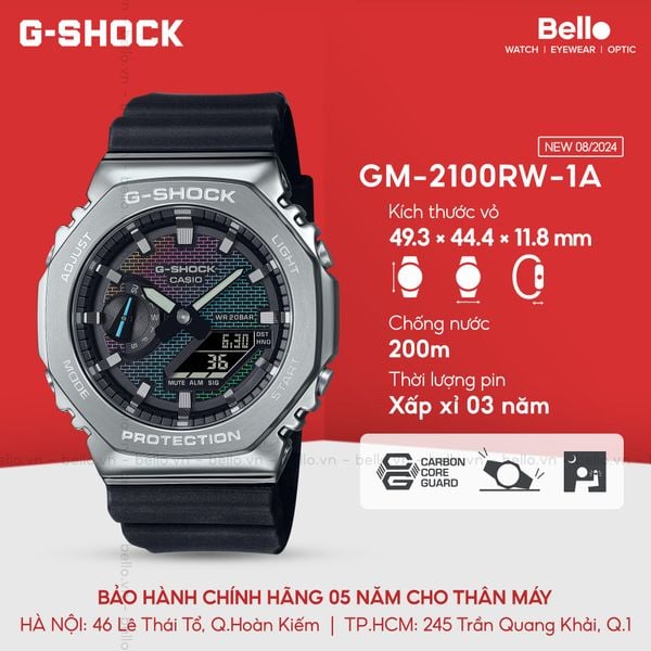  Casio G-Shock GM-2100RW-1A - Uy tín từ 2009, Tem vàng chống giả, Bảo hành 5 năm, Pin miễn phí trọn đời 