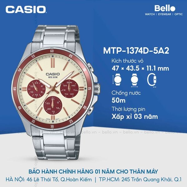  Casio MTP-1374D-5A2 - Uy tín từ 2009, Tem vàng chống giả, Bảo hành 1 năm, Pin miễn phí trọn đời 