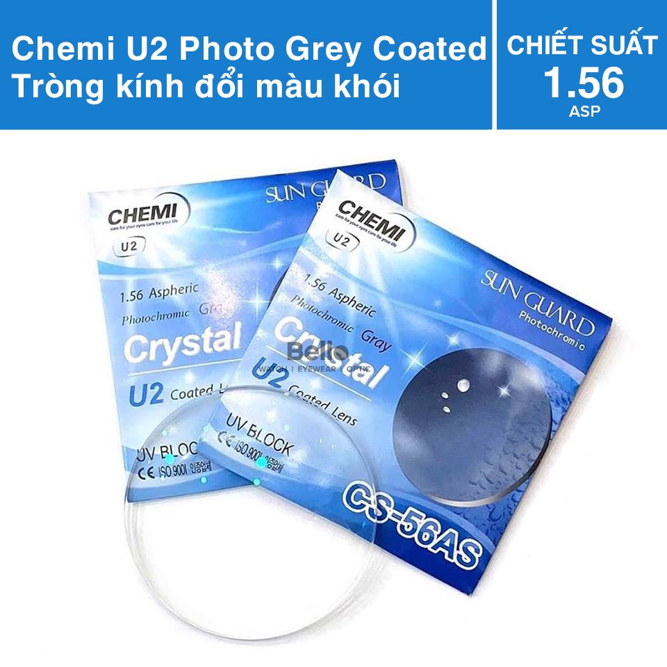  Tròng Kính Đổi Màu Chemi Sun Guard Photo Gray Crystal U2 Xám Khói 