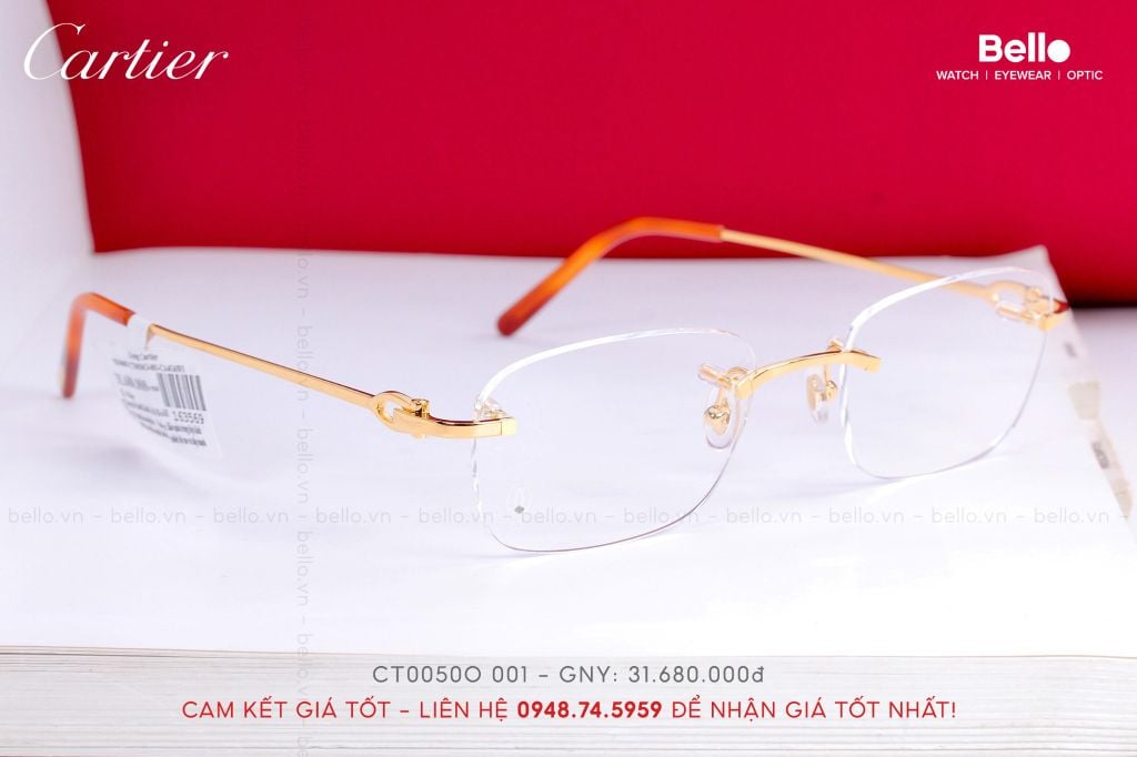  Cartier CT0050O 001 - Signature C de Cartier - Kính Gọng Khoan Mạ Vàng 