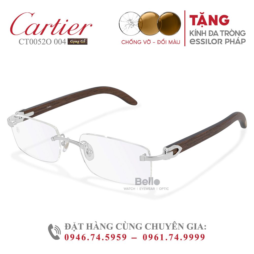  Cartier CT0052O 004 - Signature C de Cartier - Kính Gọng Gỗ Mạ Vàng 