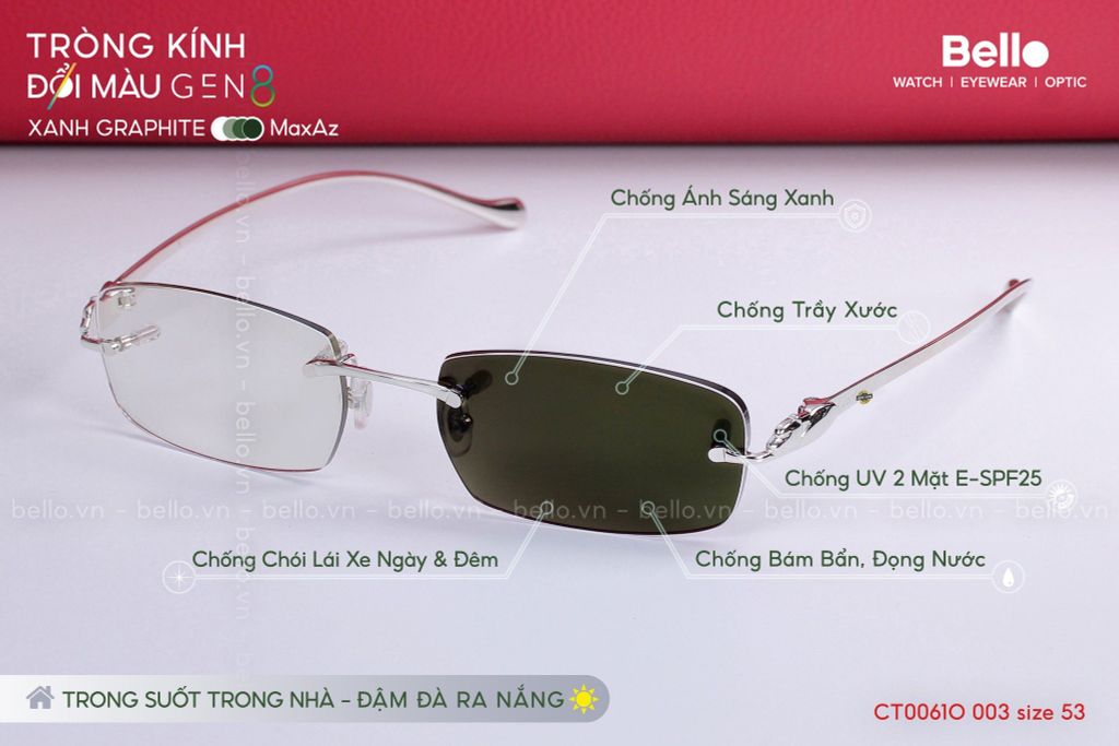  Tròng Kính Đổi Màu Chống Vỡ Essilor Transitions Gen 8 Xanh Lá Graphite 