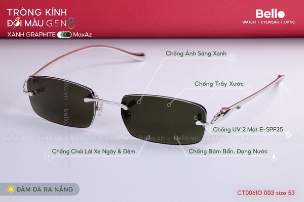  Tròng Kính Đổi Màu Chống Vỡ Essilor Transitions Gen 8 Xanh Lá Graphite 