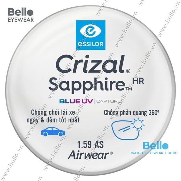 Tròng kính Essilor Crizal Sapphire HR 1.59 AS Airwear