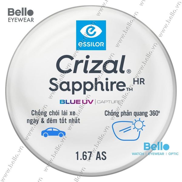 Tròng kính Essilor Crizal Sapphire HR 1.67 AS BLUEUV CAPTURE