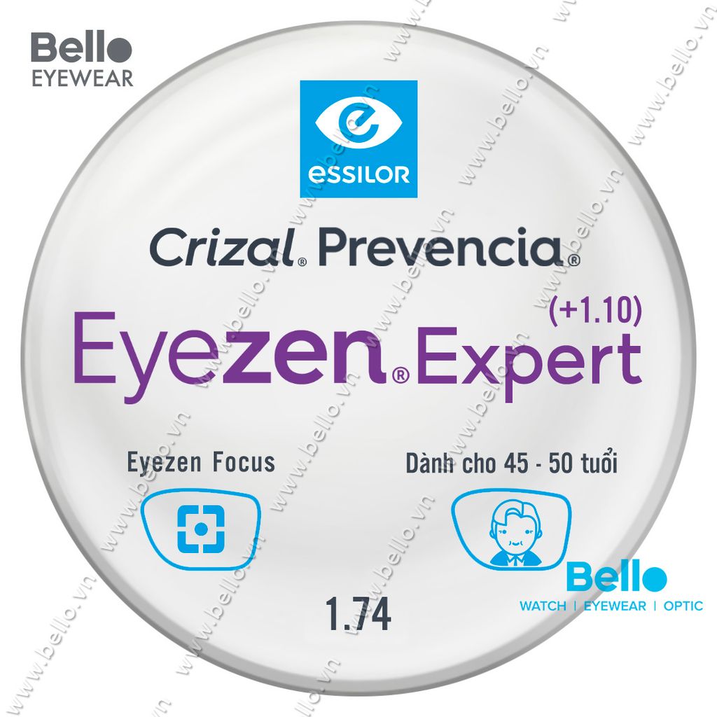  Tròng Kính Chống Mỏi Essilor Eyezen Expert (+1.1) Crizal Prevencia cho người 45 đến 50 tuổi 