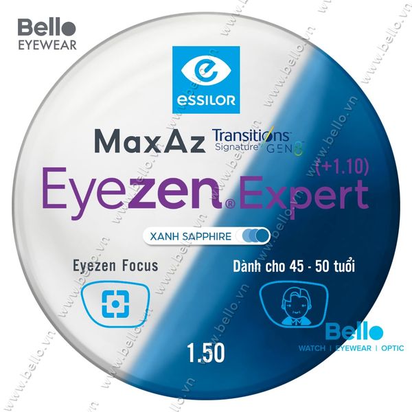  Tròng Kính Chống Mỏi Đổi Màu Essilor Eyezen Expert Gen 8 Xanh Biển cho người 45 đến 50 tuổi 