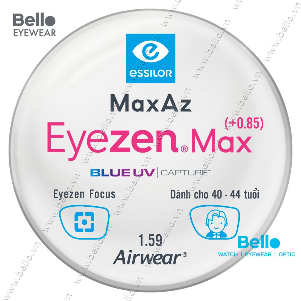  Tròng Kính Chống Mỏi Essilor Eyezen Max (+0.85) BlueUV Capture cho người 40 đến 44 tuổi 