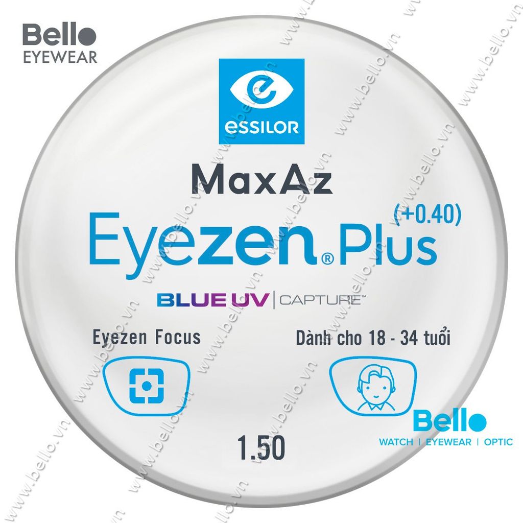  Tròng Kính Chống Mỏi Essilor Eyezen Plus (+0.4) BlueUV Capture cho người 18 đến 34 tuổi 