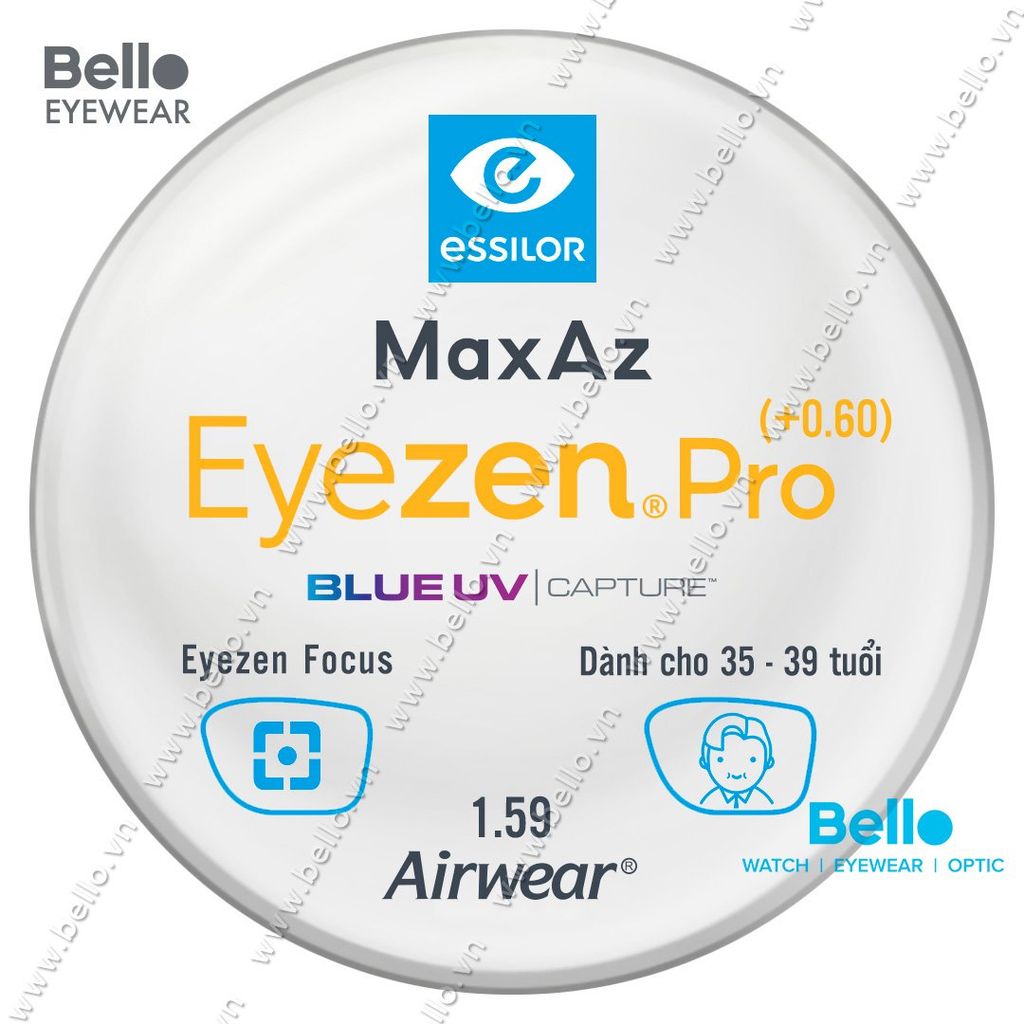  Tròng Kính Chống Mỏi Essilor Eyezen Pro (+0.6) BlueUV Capture cho người 35 đến 39 tuổi 