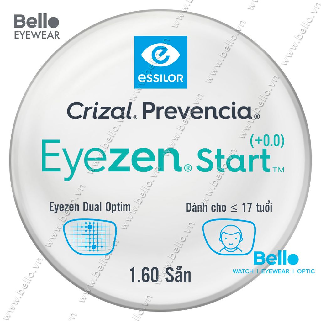  Tròng Kính Chống Mỏi Essilor Eyezen Start (+0.0) Crizal Prevencia cho người dưới 17 tuổi 