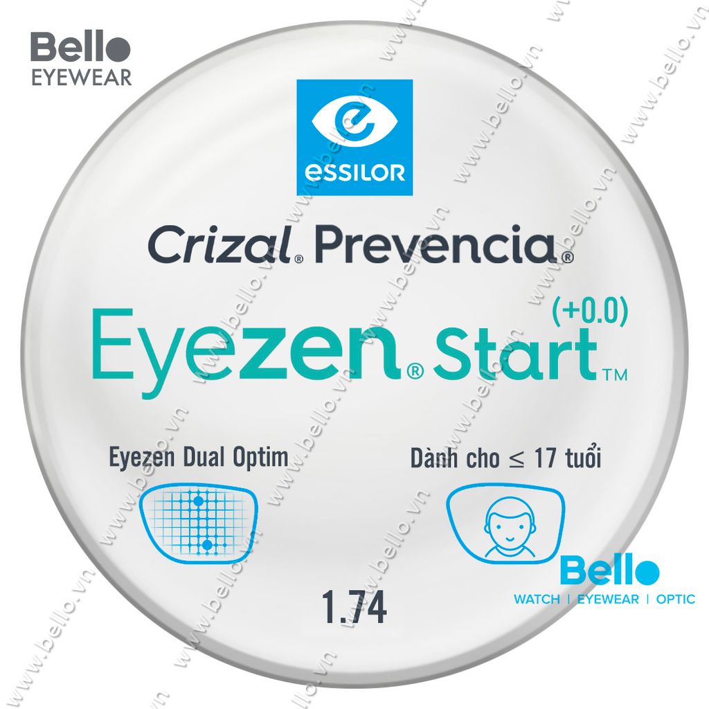  Tròng Kính Chống Mỏi Essilor Eyezen Start (+0.0) Crizal Prevencia cho người dưới 17 tuổi 