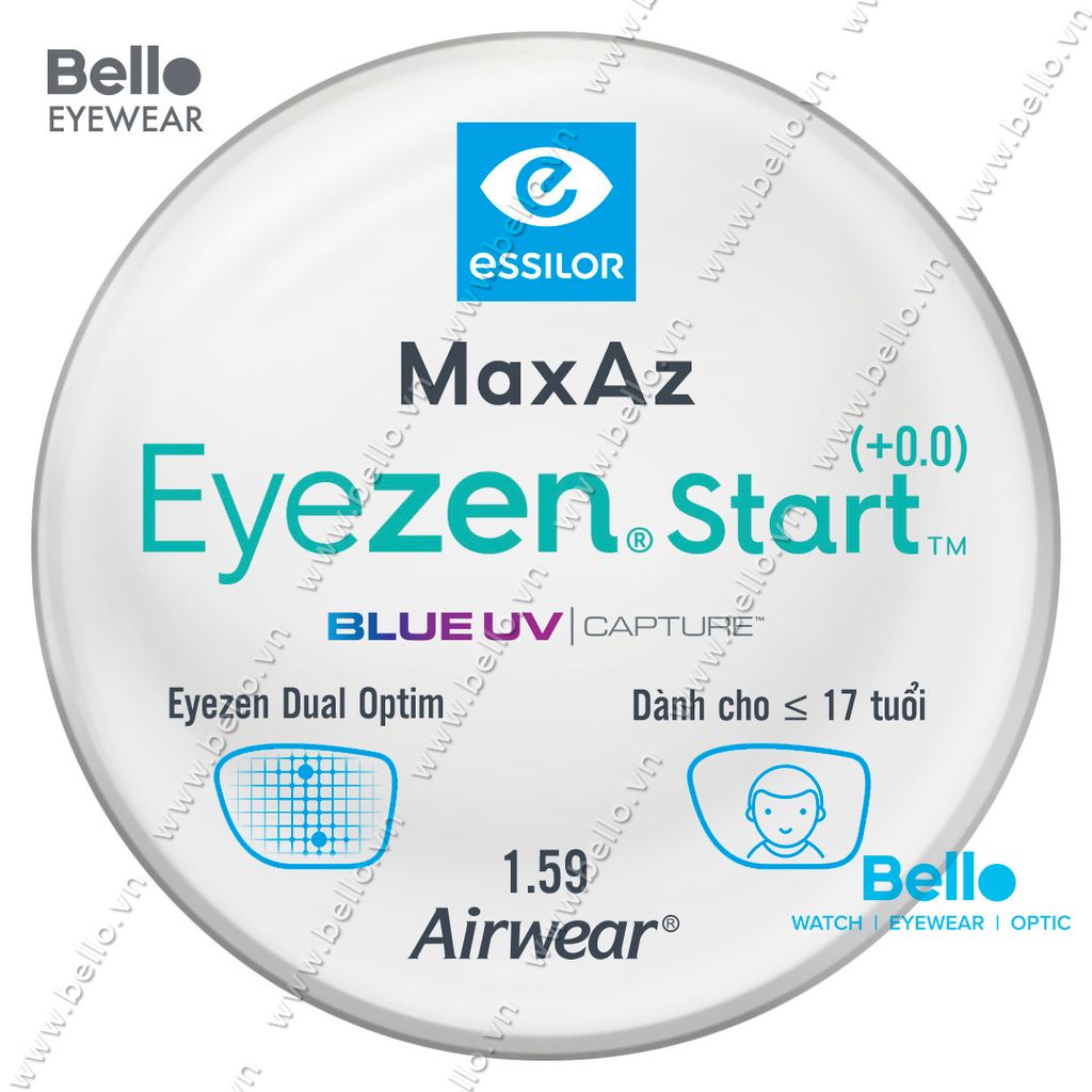  Tròng Kính Chống Mỏi Essilor Eyezen Start (+0.0) BlueUV Capture cho người dưới 17 tuổi 