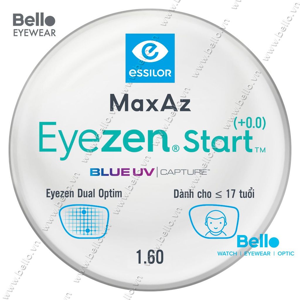  Tròng Kính Chống Mỏi Essilor Eyezen Start (+0.0) BlueUV Capture cho người dưới 17 tuổi 