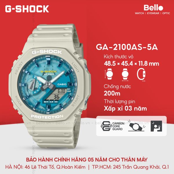  Casio G-Shock GA-2100AS-5A - Uy tín từ 2009, Tem vàng chống giả, Bảo hành 5 năm, Pin miễn phí trọn đời 