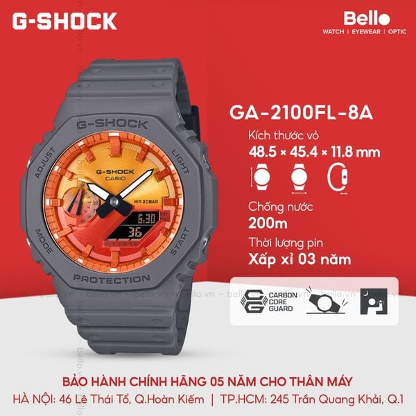  Casio G-Shock GA-2100FL-8A - Uy tín từ 2009, Tem vàng chống giả, Bảo hành 5 năm, Pin miễn phí trọn đời 