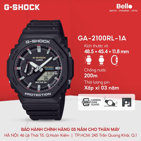  Casio G-Shock GA-2100RL-1A - Uy tín từ 2009, Tem vàng chống giả, Bảo hành 5 năm, Pin miễn phí trọn đời 