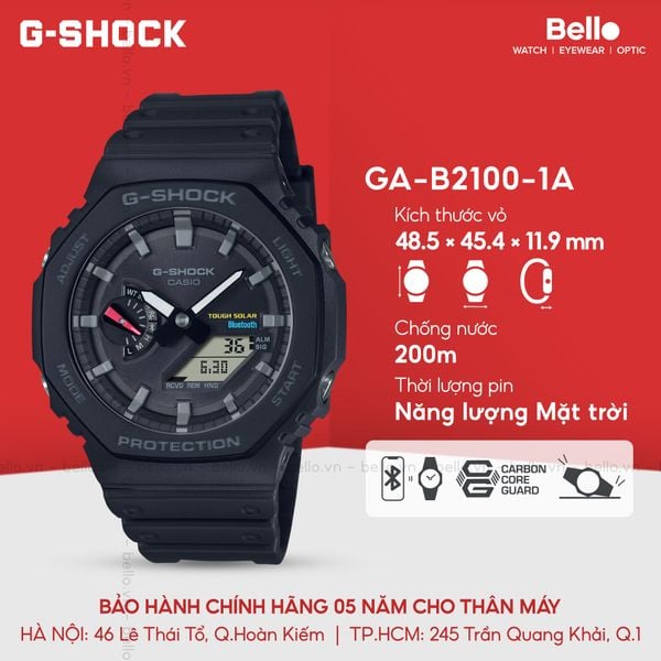  Casio G-Shock GA-B2100-1ADR - Uy tín từ 2009, Tem vàng chống giả, Bảo hành 5 năm, Pin miễn phí trọn đời 