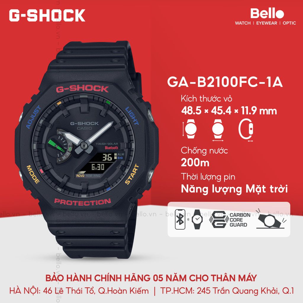  Casio G-Shock GA-B2100FC-1ADR - Uy tín từ 2009, Tem vàng chống giả, Bảo hành 5 năm, Pin miễn phí trọn đời 