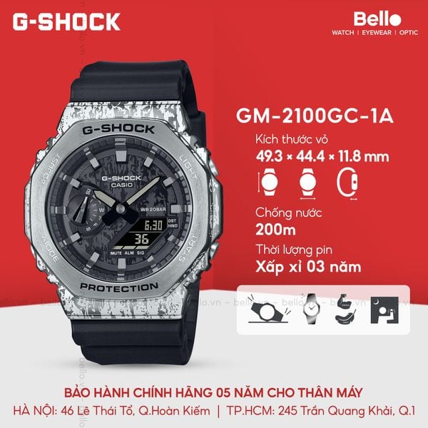  Casio G-Shock GM-2100GC-1ADR - Uy tín từ 2009, Tem vàng chống giả, Bảo hành 5 năm, Pin miễn phí trọn đời 